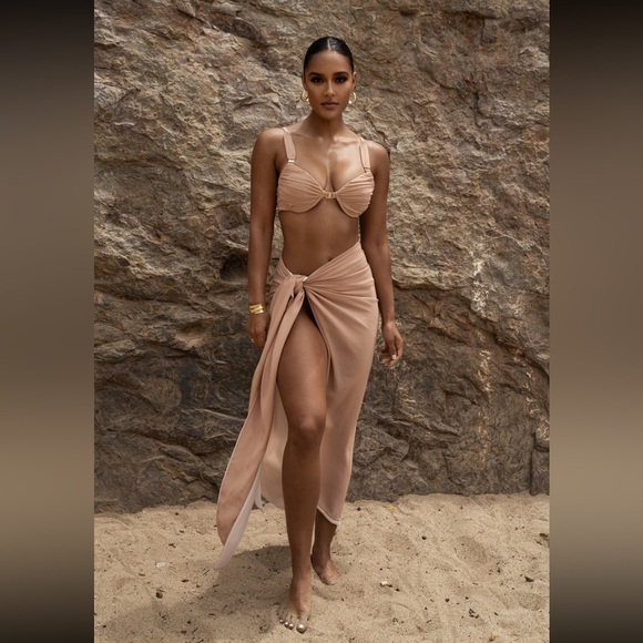 NEW JLUXLABEL Tan Uncharted Waters Mesh Sarong Maxi Hem Skirt - Picture 11 of 11